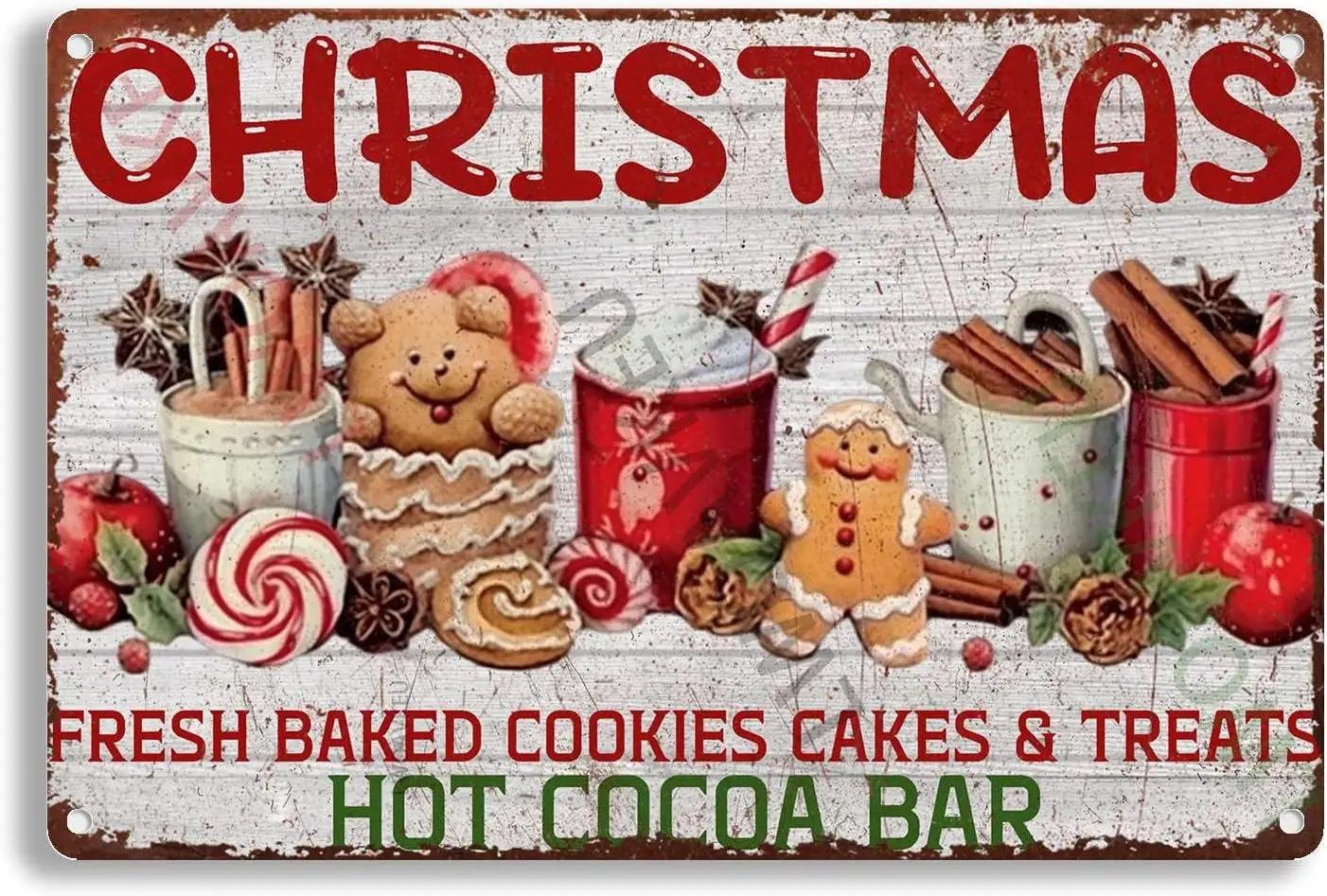 Aluminum Vintage Metal Tin Signs Christmas Fresh Baked Cakes & Treats Hot Cocoa Bar For Decor For Home Gate Garden Bars Rest