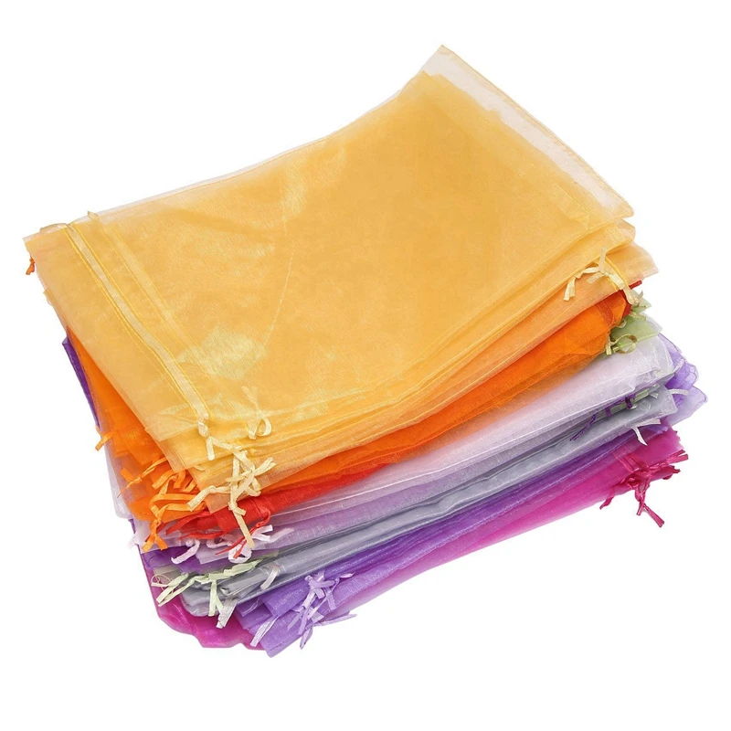 

500Pcs Large Organza Bags, 20X30 Cm Mesh Gift Bags Drawstring Jewelry Pouches For Christmas Wedding(Random Color)