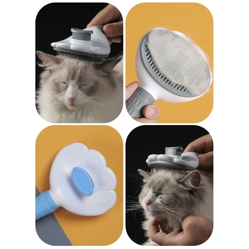 New Cat Paw Shape Pet Dog Brush Grooming Tool Self Cleaning Cat Hair Remover Anti-slip Handle Anti-tangle Pet Comb Home Use