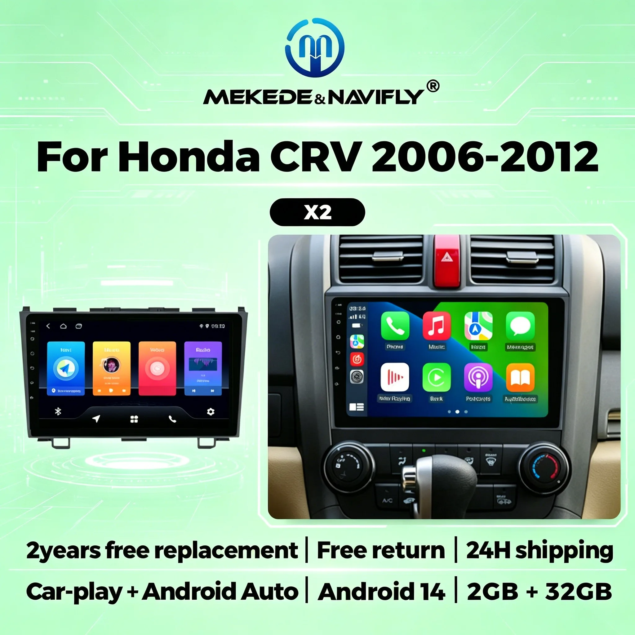 

9 Inch 2 Din Car Play Android Auto For Honda CR-V 3 RE CRV 2006-2012 Car Radio Stereo Multimedia Video Player GPS Navigation RDS