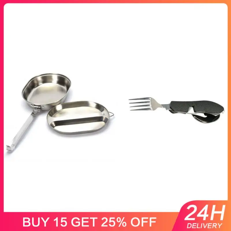 Açık kamp paslanmaz çelik 304 çift katmanlı kase askeri yemek kabı taşınabilir bireysel ocak yemek kabı yemek kaşık seti