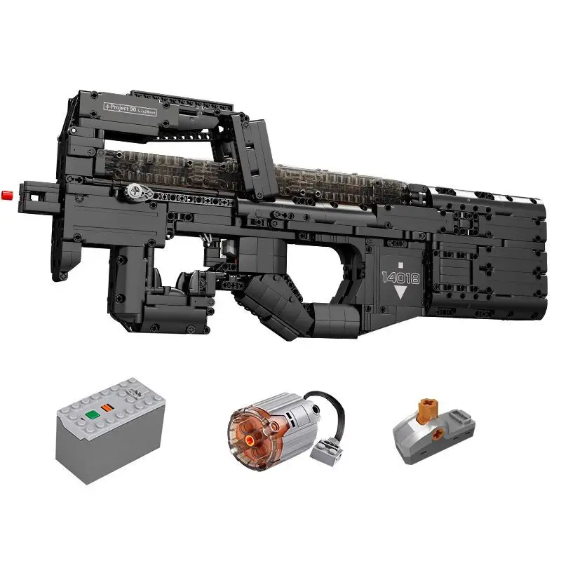 

Mould King 14018 electric P90 submachine gun modular gun assembly can shoot children's boys' toy gun Children's Day gift