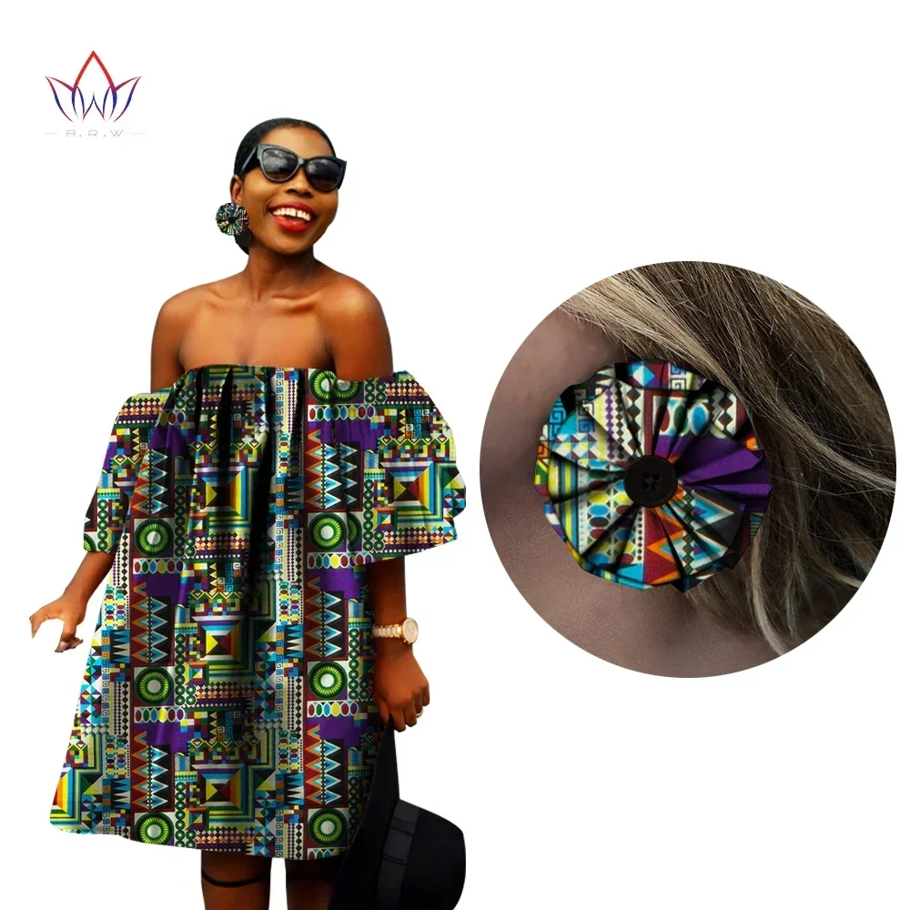 bintarealwax-african-dresses-for-women-with-earrings-print-wax-off-shoulder-loose-style-dress-fashion-mini-africa-dress-wy866