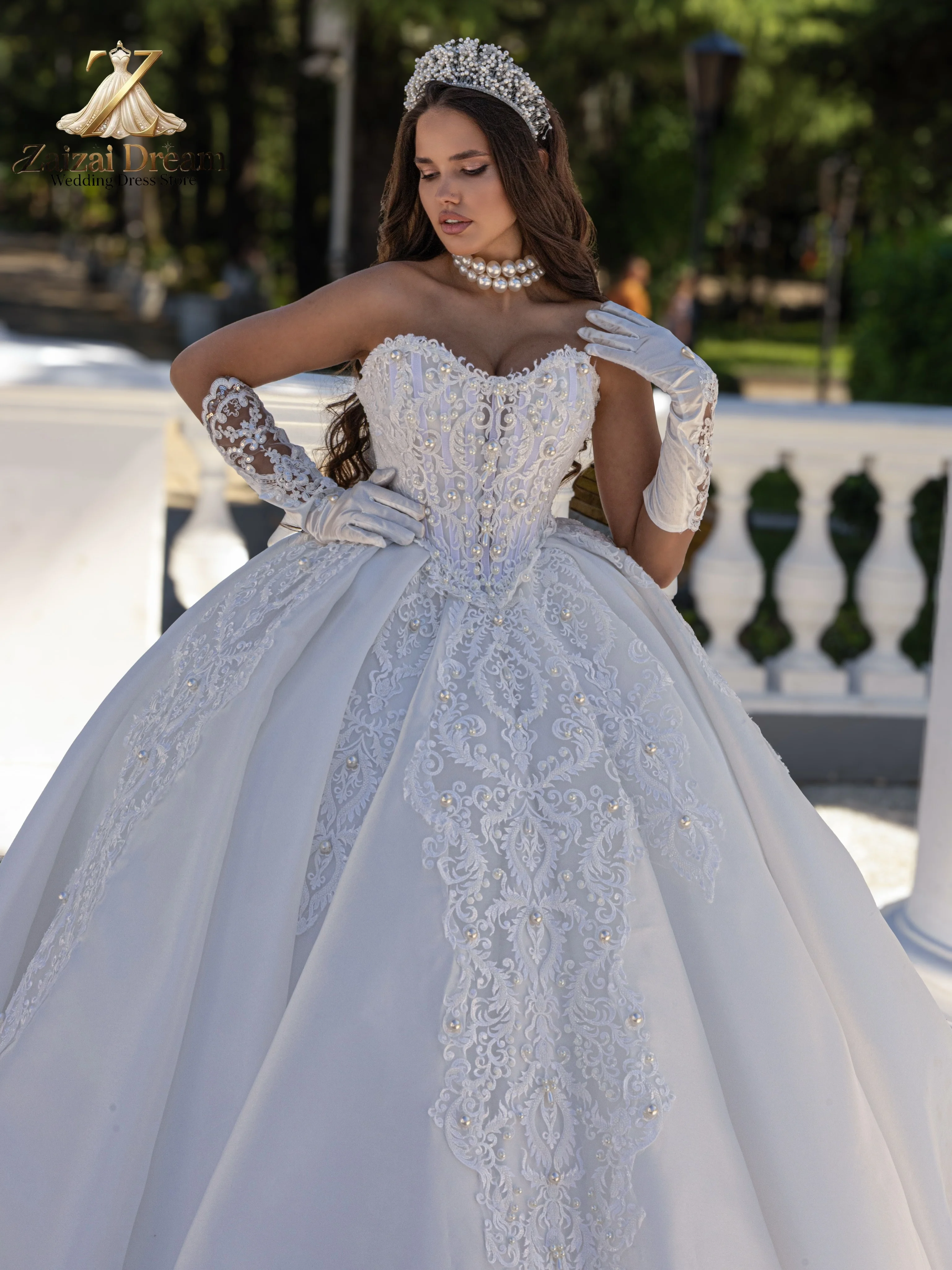 Customized 2027 Royal Princess Bridal Gown Strapless Pearl Wedding Dress Luxury Ball Gown Vestido De Noiva