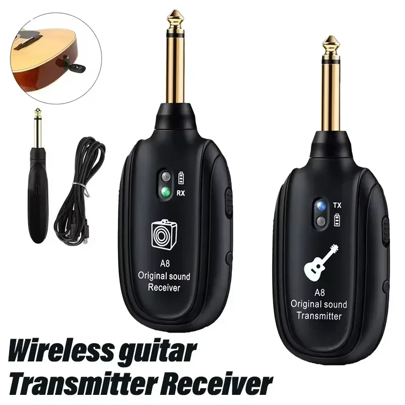 Miwayer A8 Wireless Guitar System Built in 4 Channels Wireless Guitar Transmitter Receiver for Electric Guitar Bass Violin