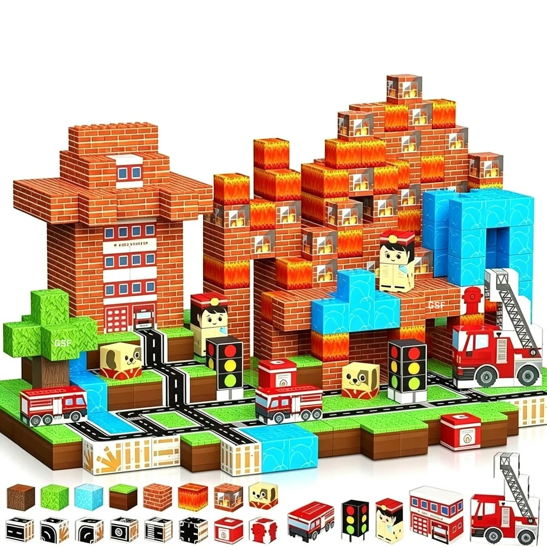 Magnetic Building Block Bricks Toy Mine Stacking World Creative DIY Model Build Set STEM Educational Kids Gifts for Boy Girls