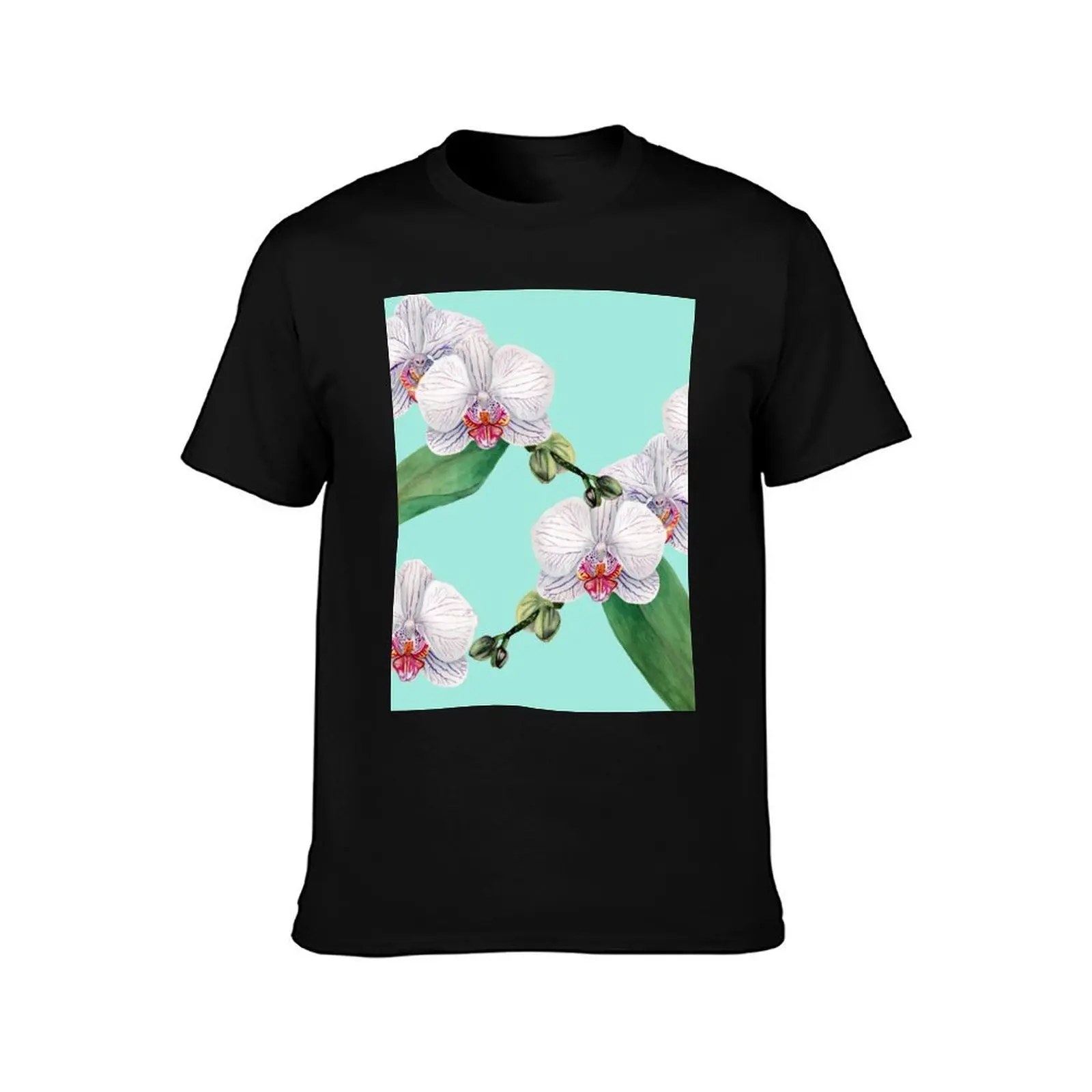 White Orchid Watercolor Pattern T-Shirt t shirt man casual T-Shirt
