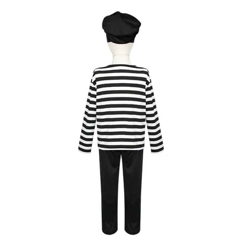 

A;3\v,7'd/Thief cosplay costume complete sets black and white striped for children Halloween carnival party outfitx;4'v\7,h/