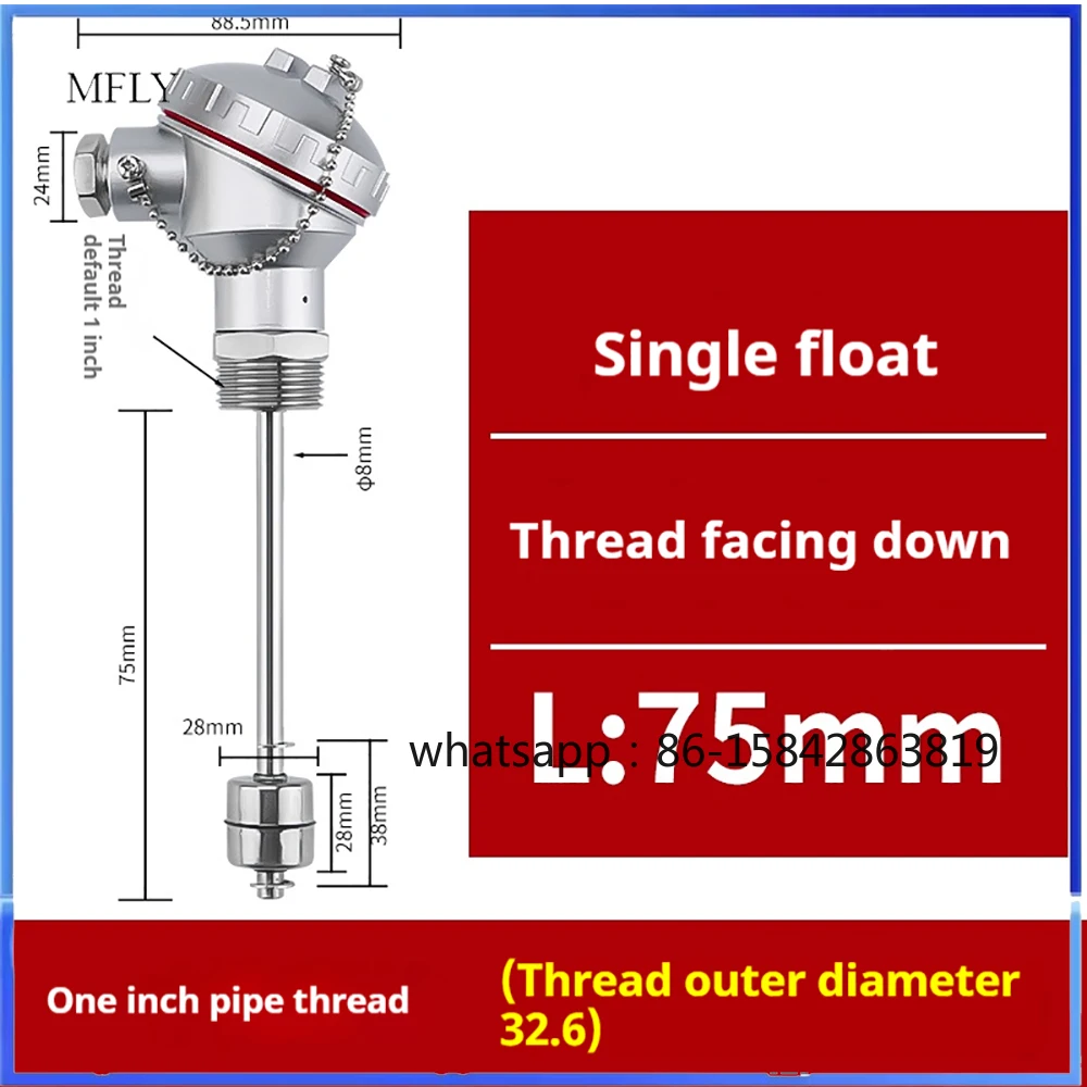 Stainless Steel -200~420mm PT100 Temperature Sensor Probe 1/2 Thread Thermocouple Terminal Head for Temperature sensor
