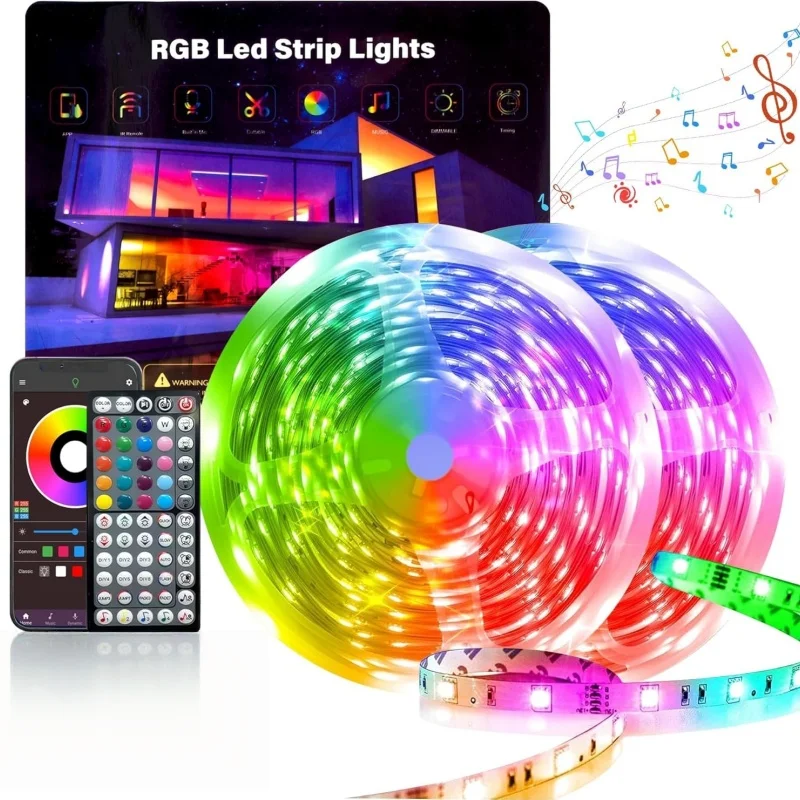 Smarte LED-Lichtstreifen 2m-20m mit Musik-Synchronisation, 5V RGB LED-Beleuchtung mit App- und Fernbedienung für Weihnachten, Partys und Raumdekoration