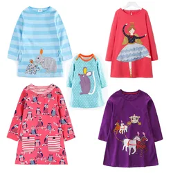 Jumping Meters Spring Applique Baby Clothing Dresses Royal Carriage Cotton Kids Autumn Dress Hot Selling Long Sleeve Frocks