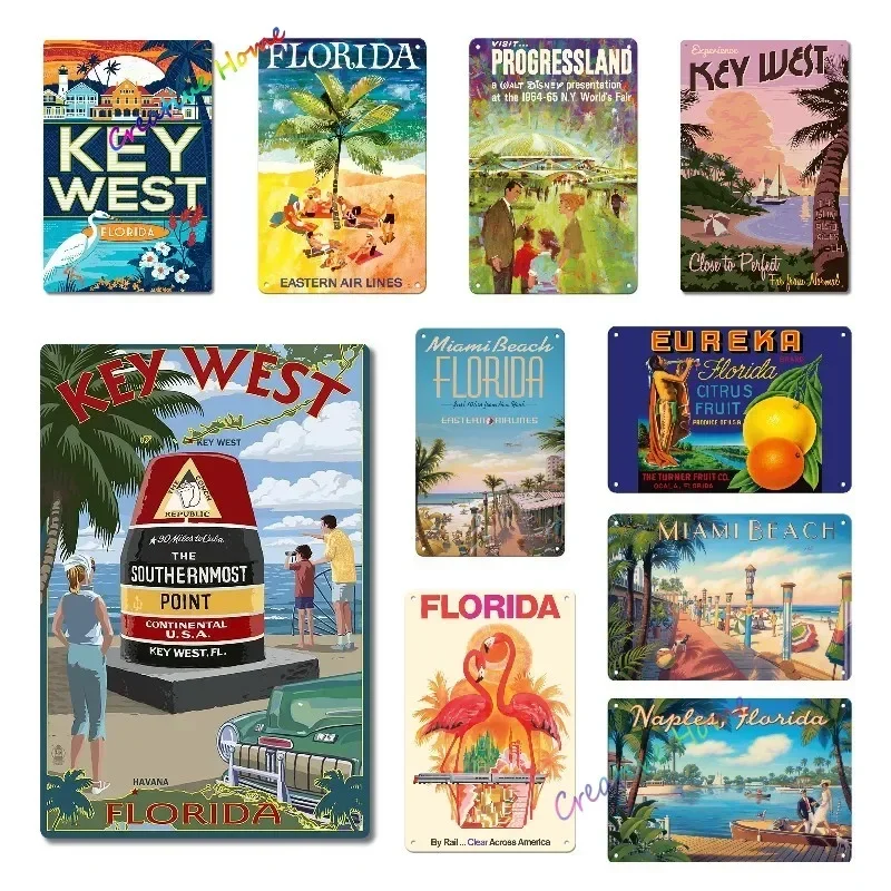 Metalowa tablica Key West Southernmost Point Florida Plakat Blaszany Znak Dom Plaża Klub Klub Dom Dekoracja Ścienna Retro Metalowa Płyta