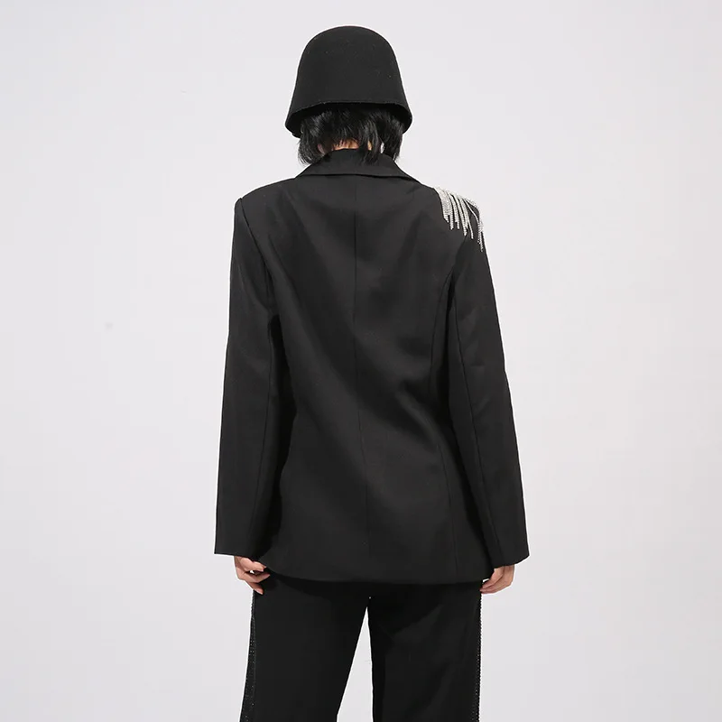 French Elegant Commuting Office Lady Jacket Coat Heavy Industry Diamond Bead Single-Breasted Slim Versatile Black Blazers Women