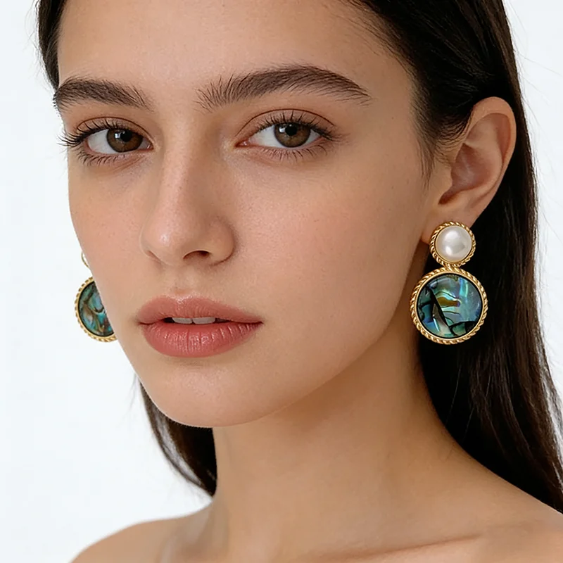 Retro Perlen-Ohrstecker Grün Bemalte Ölfarben Bunte Abalone-Muschel Hängeohrringe 2026 Neues Design Schmuck Ungewöhnliche Accessoires für Frauen – Detail 8