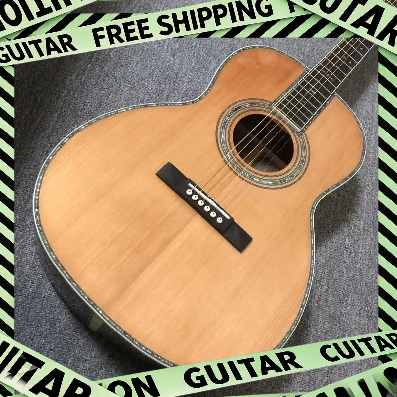 39 Inch 00042 Classical Folk Guitar Red Pine Soild Top Handmade Abalone Shell Inlay Beginner Performance Delivery Included
