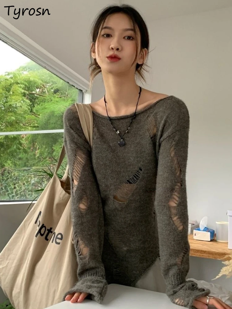 Pullovers Women Temperament All-match Loose Trendy Design Personality Hollow Out Sexy New Casual Spring Ulzzang Ladies Side-slit