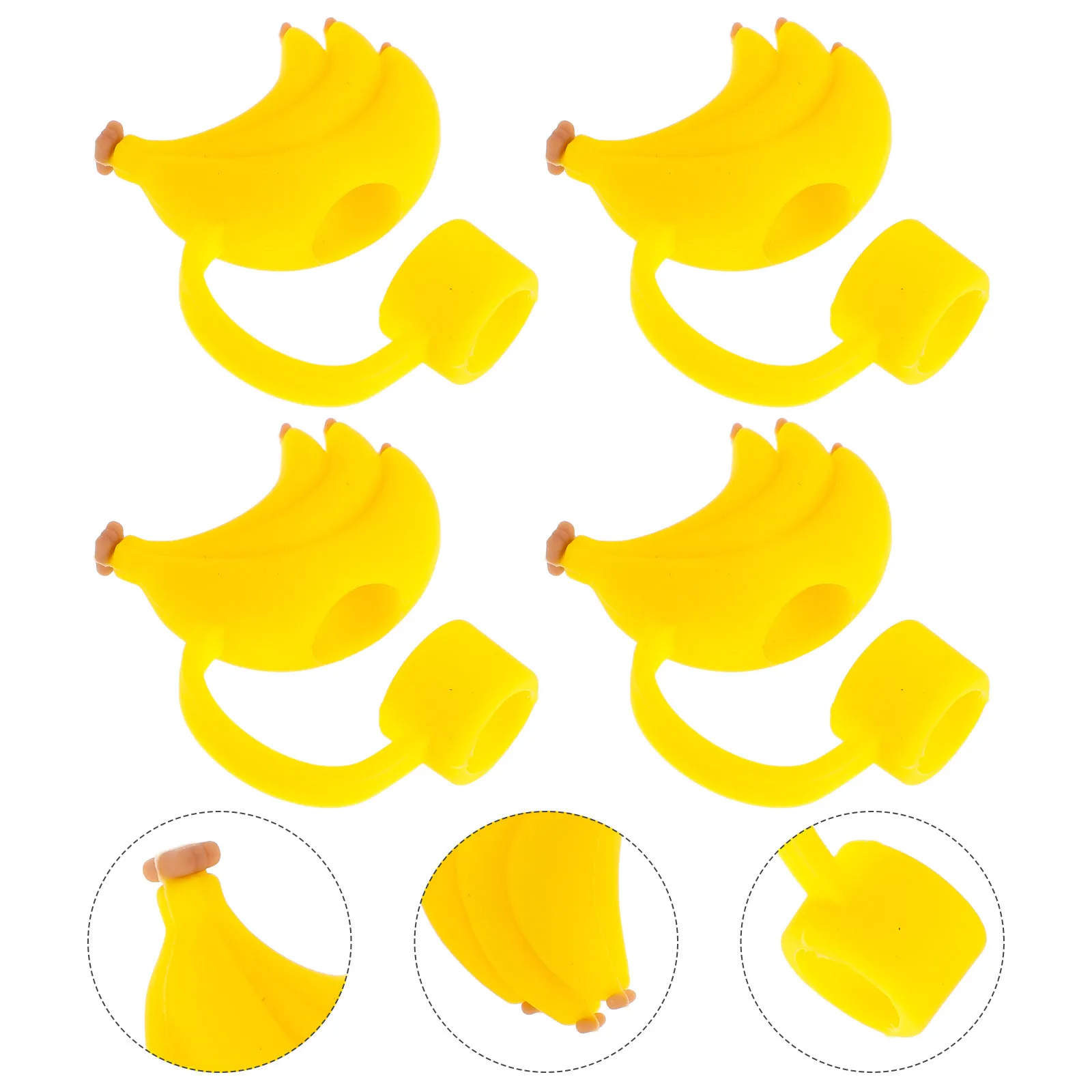 4Pcs Reusable Silicone Straw Caps Banana Fruit Designs Straw Toppers for Tumblers Water Bottles Outdoor Use Drinking Cover Lid