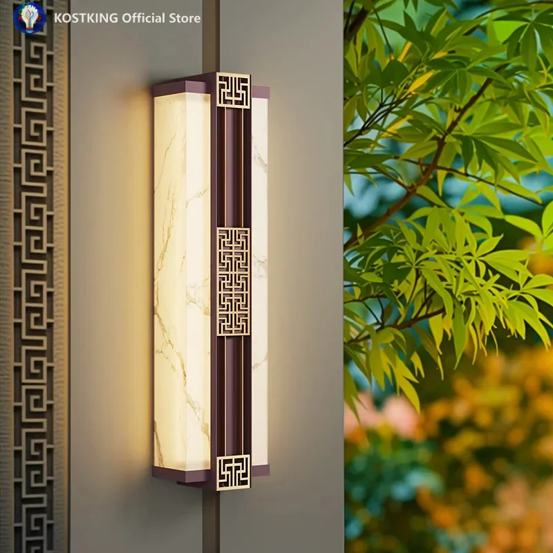Luxury Chinese Style LED Wall Light Waterproof IP65 AC85~265V Lmitated Marble Porch Lamp For Outdoor street path sconce Lighting