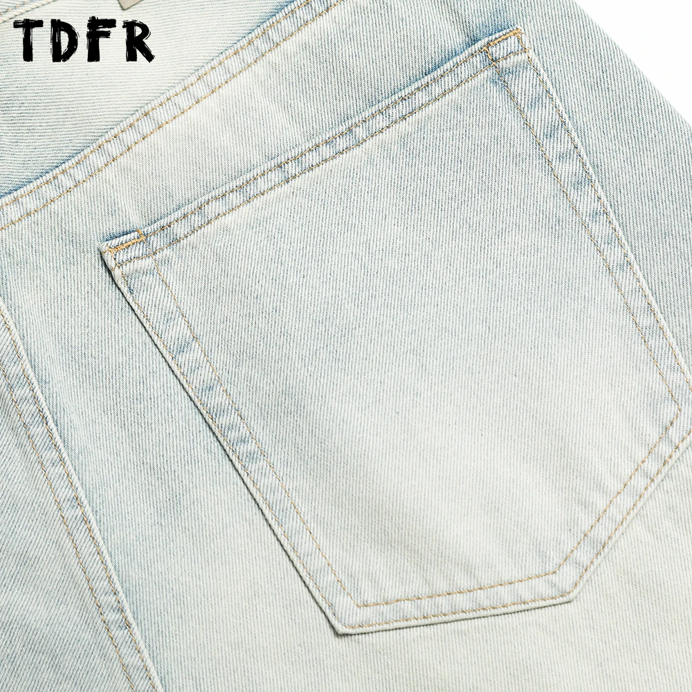 レトロシンプルなウォッシュ加工デニムパンツメンズポケットストリートルーズストレートレッグワイドレッグジーンズ男性