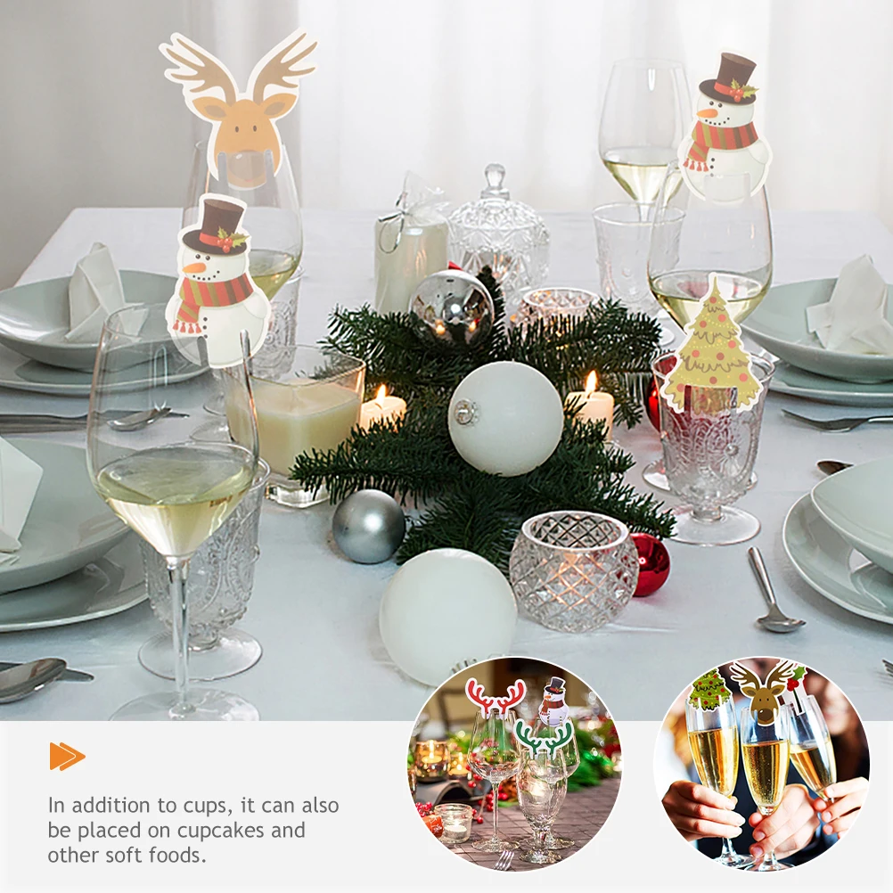 

80pcs Wooden Wine Glass Charm Christmas Cup Marker Decorative Glass Ornament For Party Brunch Fireplace Gathering Santa Snowman