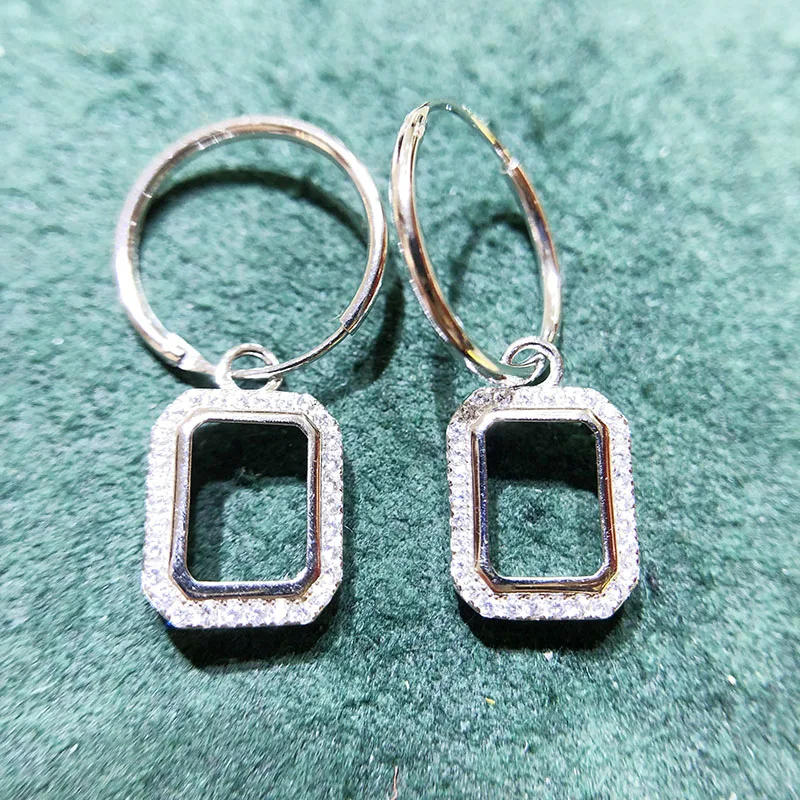 MeiBaPJ Inlay 6*8mm Square Gemstone S925 Sterling Silver DIY Empty Earrings Holder for Women Fine Charm Wedding Jewelry