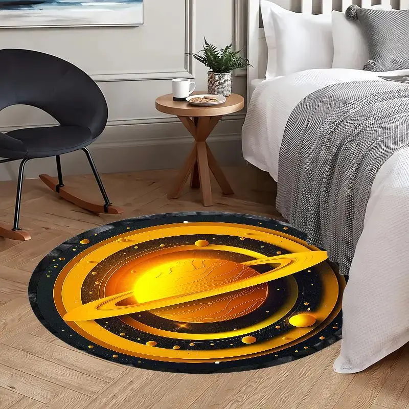 Solar System Round Rug Flannel Soft Space Galaxy Print Area Mat For Kids Room Bedroom Decor Home Flooring Carpet Non Slip Floor