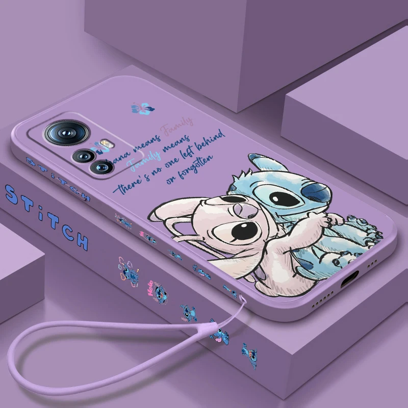 Anime Disney Lilo & Stitch Liquid Left Rope For Xiaomi Mi 13T 13 12T 12 11T 11i 11 A3 10T 10 9 Pro Lite Ultra 5G Funda