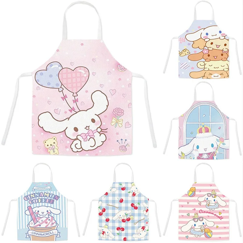 Sanrioed Cinnamoroll Apron Kawaii Cartoon Waterproof Antifouling Anti-greasy Hanging Neck Parent-child Kitchen Polyester Fiber