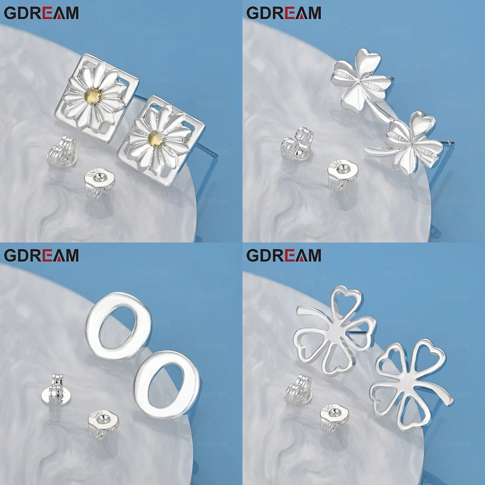 

GDREAM 925 Sterling Silver Four-Leaf Clover Earrings Fashionable Commuter Personality Ladies Gift Jewelry