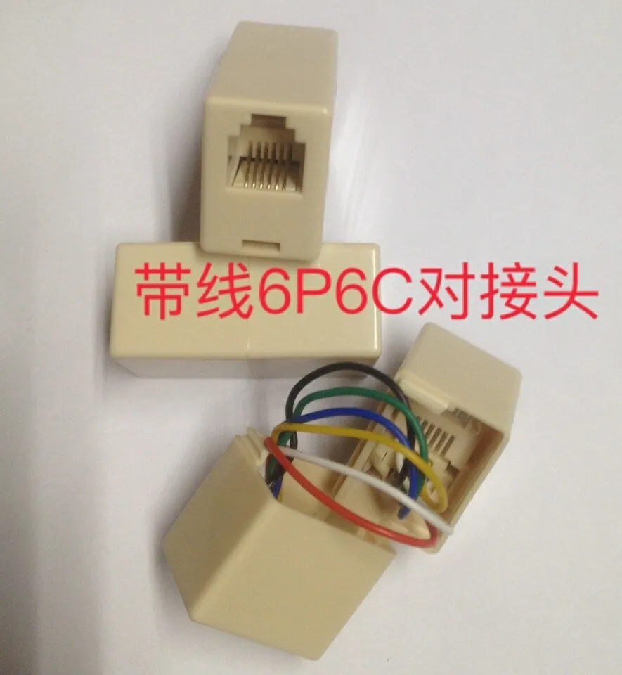 100pcs 6P6C RJ12 Telephone Straight-through Connector 6-pin Telephone Line Dual-port Voice Splitter