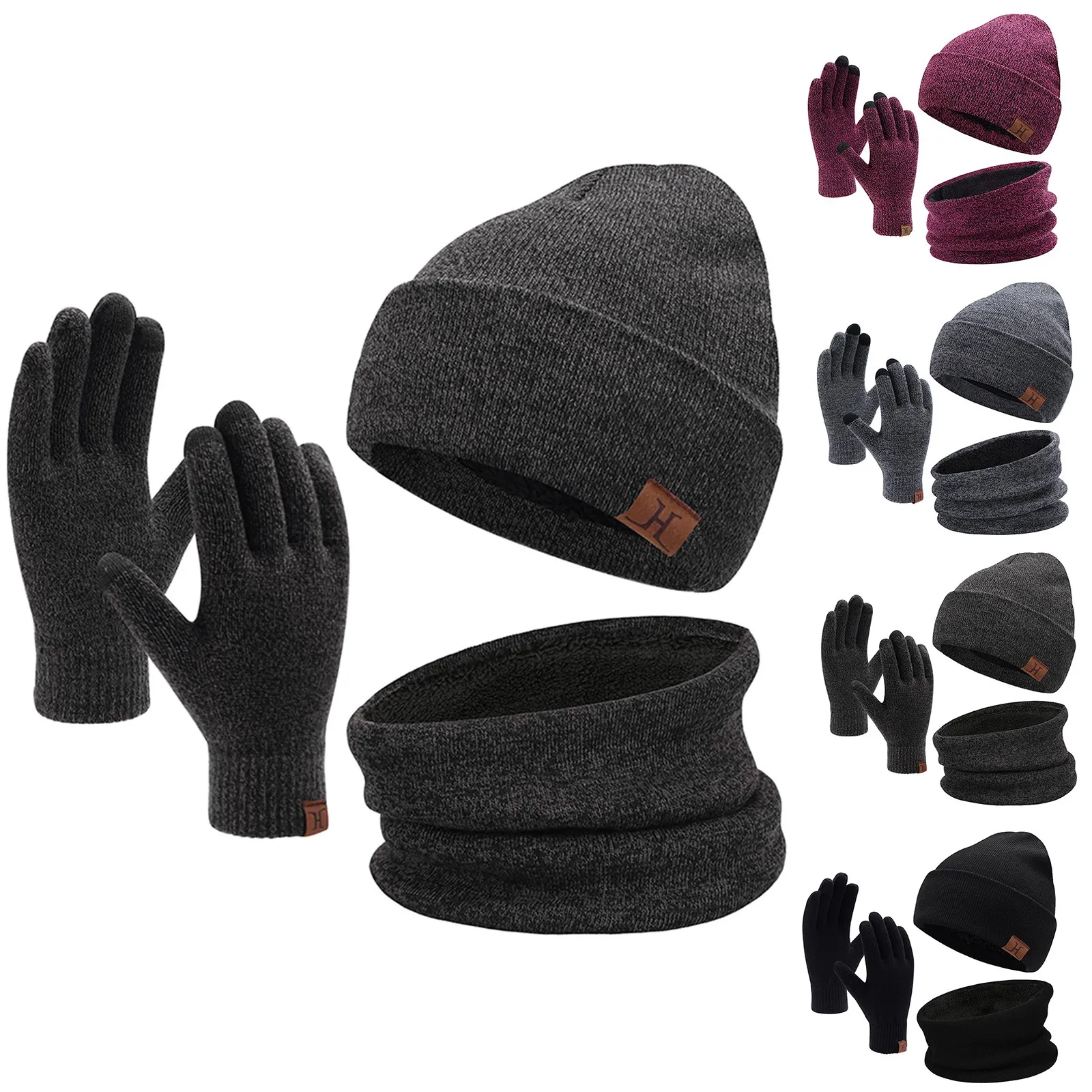 

Women Winter Hat Scarf Touchscreen Gloves Warm Knit Gloves Neck Warmer Three Set With Fleece Lined Unisex Caps Gloves Sports