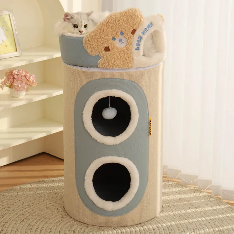 

Cat climbing frame, cat nest, cat tree integrated closed cat shelter, double cat scratch board, all-weather, winter warmth