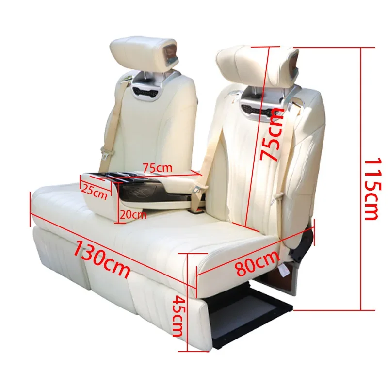 Commercial vehicle double aviation seat Rear seat can be laid flat as bed MPV seat Ventilated heating with hidden cabinet