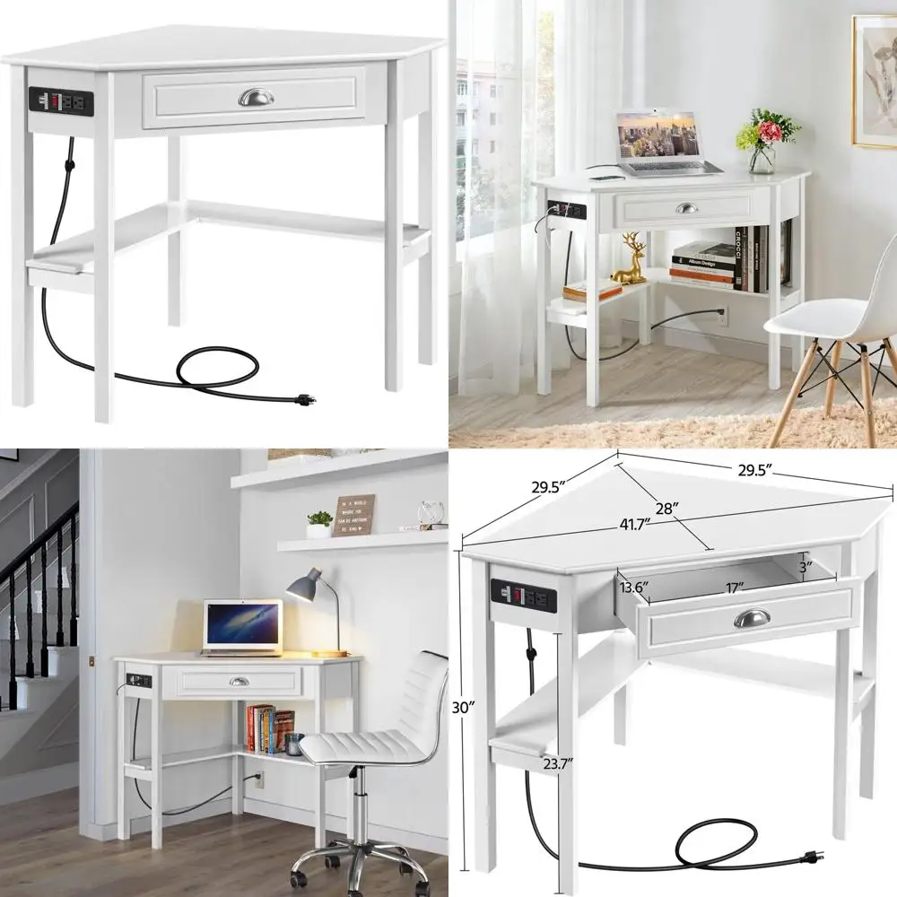 

L-Shaped Corner Computer Desk with Power Outlets, Reversible Workstation featuring USB Ports and Storage Hooks