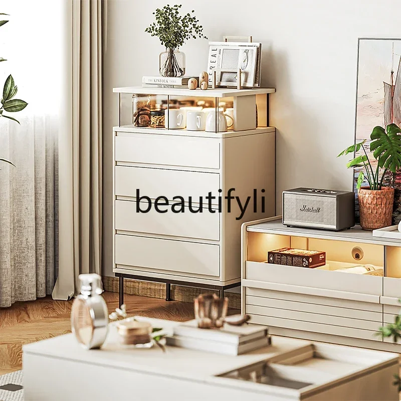 

XZ1Multifunctional four buckets, solid wood paint storage, cream, small apartment bedroom locker