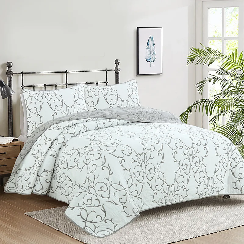 Simple Embroidered Cotton Quilt Set Queen Size 3PCS Bedspread on the Bed Coverlet Quilted Bed Cover All Season Comforter