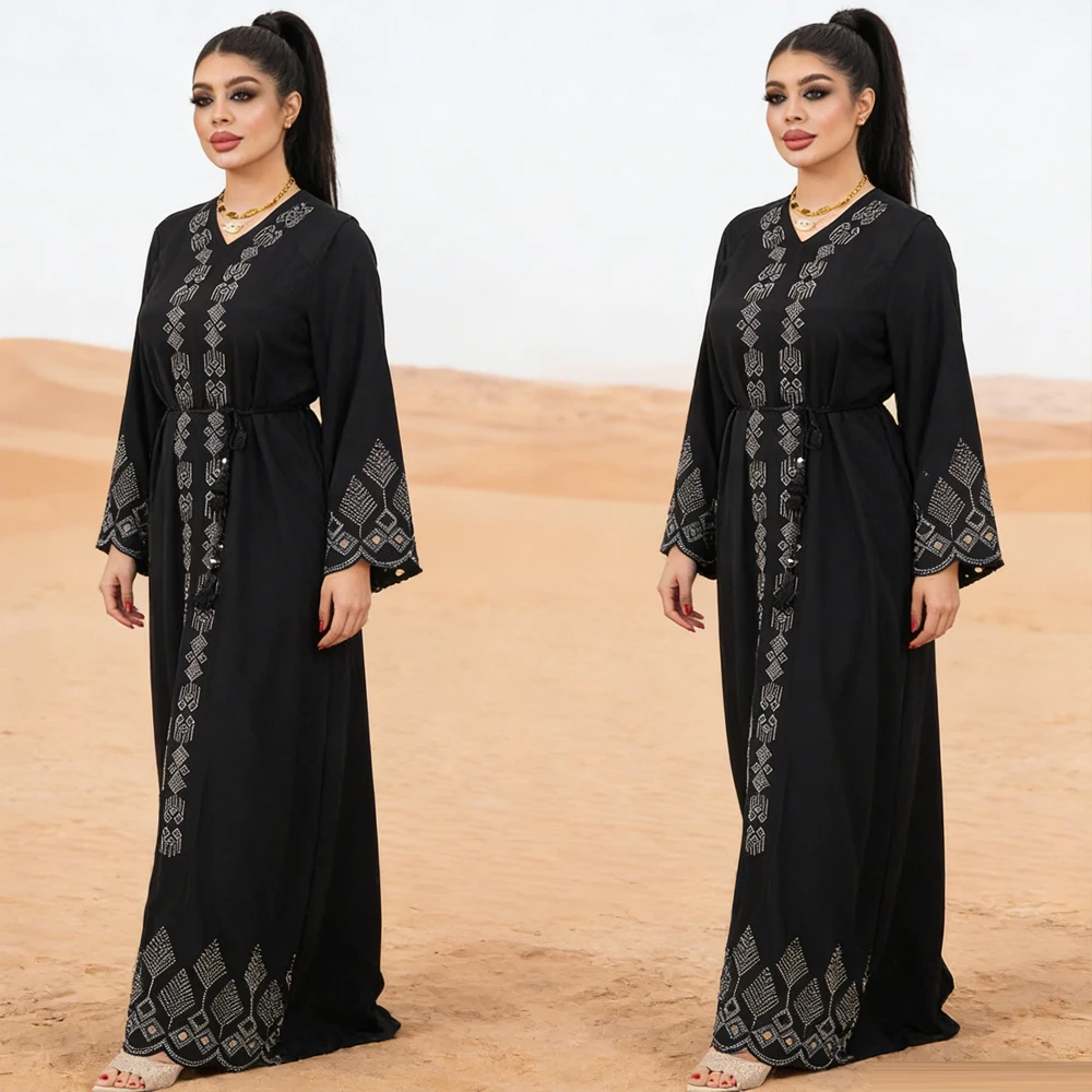 

New Dubai Diamond Muslim Modest Dress for Women Elegant Arabic Femme Abaya Islam Jalabiya Turkey Clothing Kaftan Morocco Abbayas
