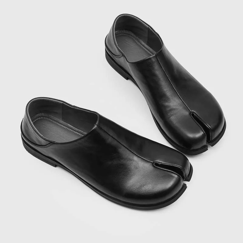 Fashion Flat Split-toe Pigskin Men Shoes Black Brown High-quality New Men Slip-on Loafers Social Shoes Sizes 38-46 Men Shoes