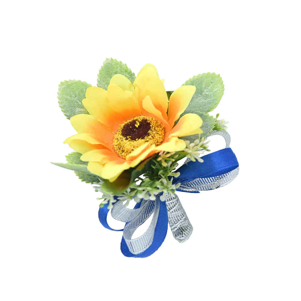 1 قطعة عباد الشمس العروة الأزرق الشريط الزفاف بروش واقعية الزفاف الصدار العروس العريس زهرة دبوس ملحقات الحفلات