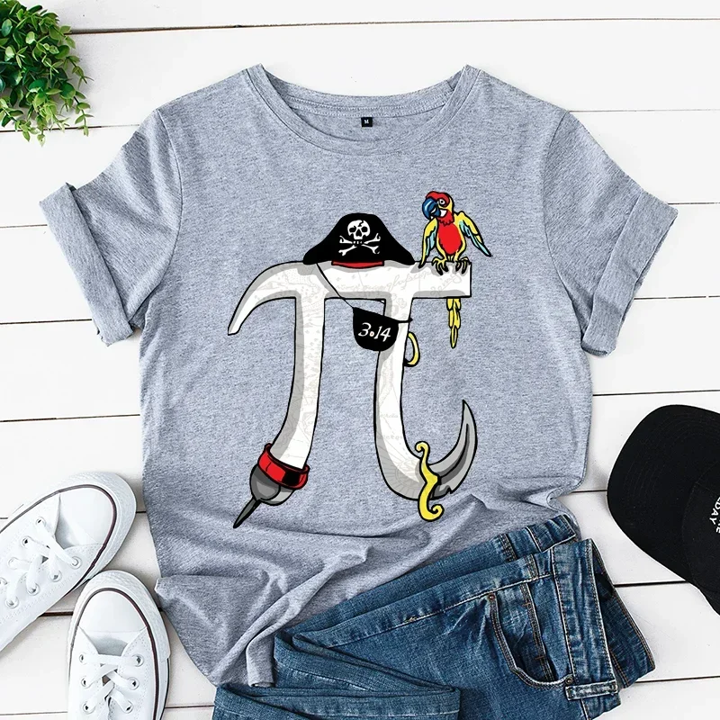 Pirate Pi Day Symbol Shirt Women Funny Cartoon T Shirt Y2K 90S Harajuku Graphic Ulzzang T-Shirt Aesthetic Top Tee Female Tshirts