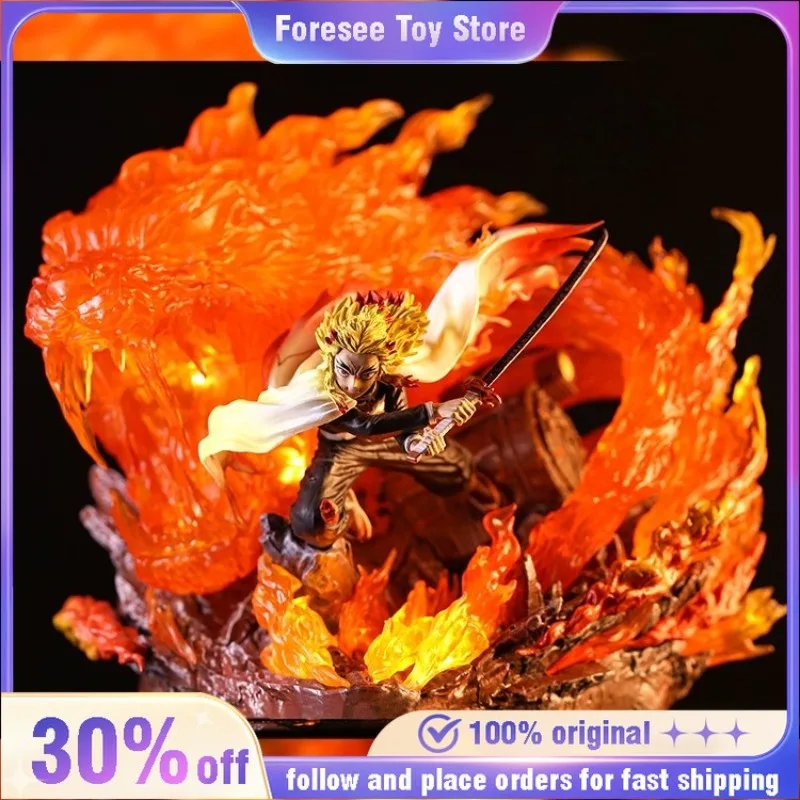 27cm Demon Slayer Rengoku Kyoujurou Emit Light Animation Peripherals Figure Decoration Festival Ornamen Gift Toy Boy Collection