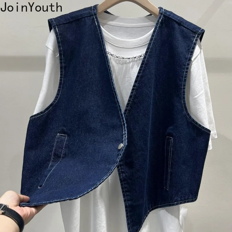 2024 Ropa Mujer Denim Women Vest Sleeveless V-neck Tunic Tanks Streetwear Fashion Casual Waistcot Crop Tops Chalecos Para Mujer