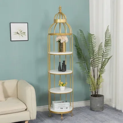 Nordic Wrought Iron Birdcage Rack Floor-standing Multi-layer Bird Cage Rack Bookshelf Ornament Decoration for Home Furniture