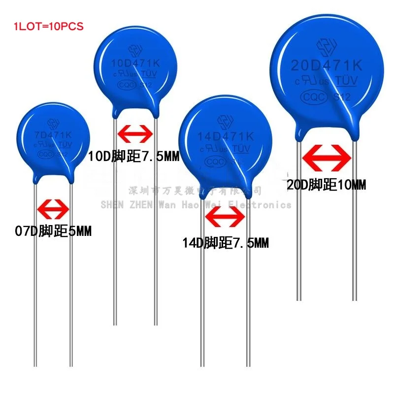 10 SZT./LOT warystory Rezystor 07D/10D/14D/20D 7D180K 270K 10D390K 470K 10D101K 431K 14D471K 511K 20D561K 681K MOV Ogranicznik Przepięć