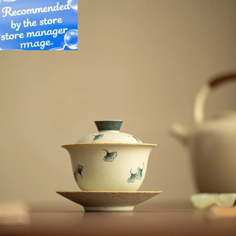 

Сине-белая миска с красной крышкой Firestone, трехэтажная крышка, миска для заваривания чая, керамическая изысканная чайная миска Gaiwan