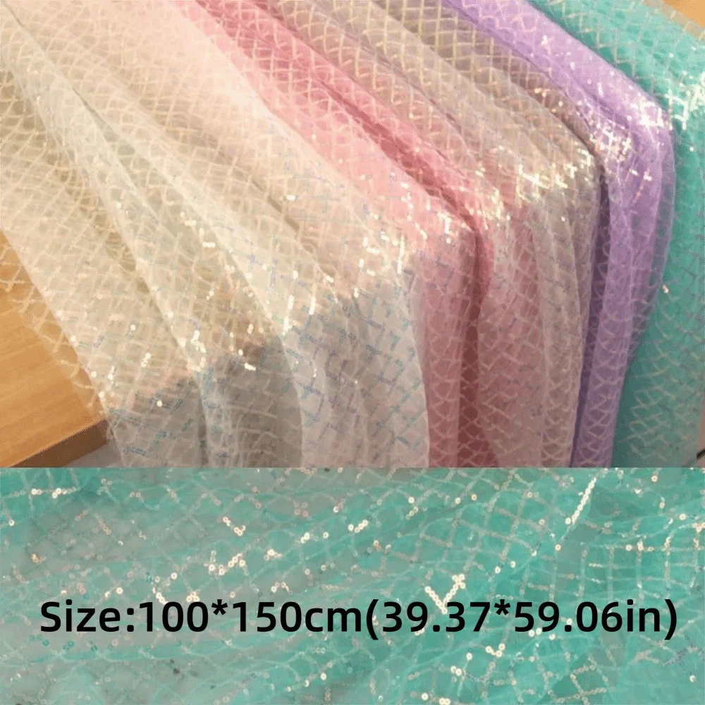 DIY PVC Sequin Mesh Fabric Colorful Polyester Grid Sequin Fabric Sequined Mesh Texture Baund Material Stage Performance