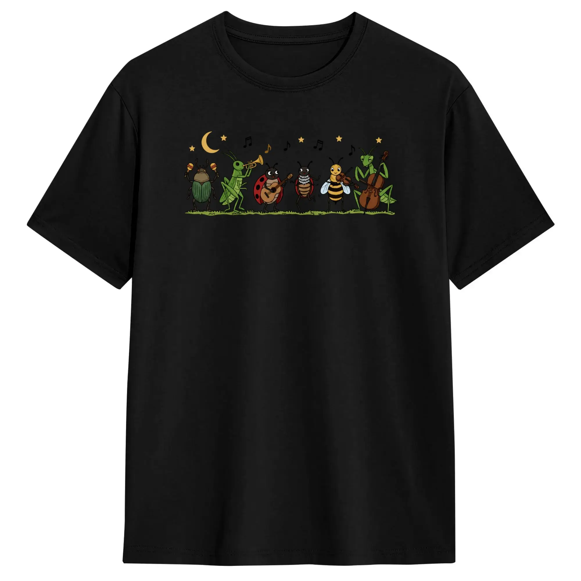 Men's T-Shirts Funny Insects Playing Musical Instruments Bugs Humor Casual 100% Cotton Tees Short Sleeve  T Shirts Crewneck