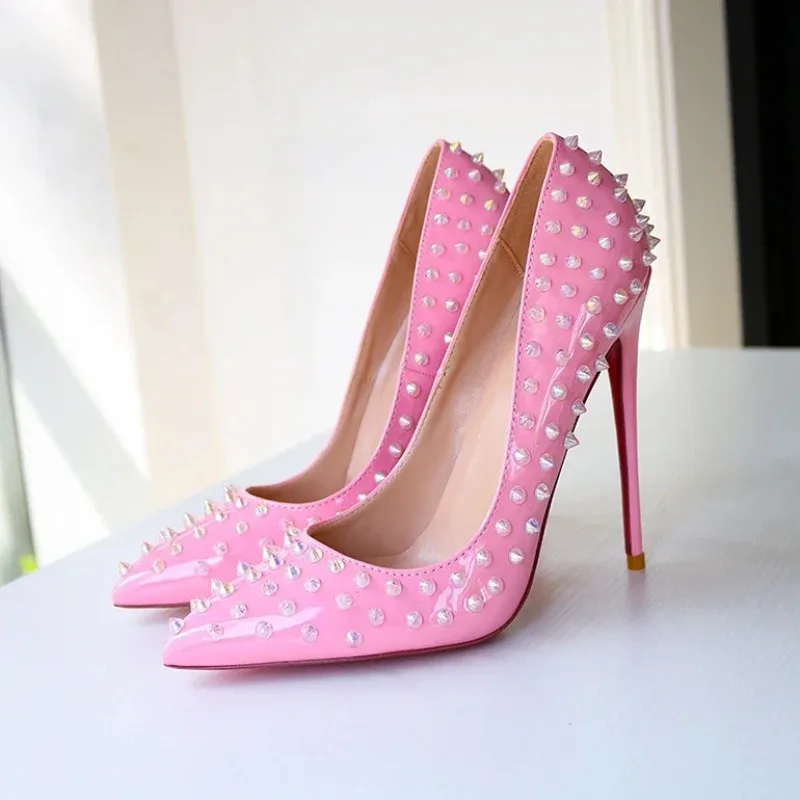 

Women's Shoes 2026 New Rivet High Heels Luxury 12CM Pointed Shallow Mouth Single Shoes for Women Socialite Banquet Shoes Zapatos