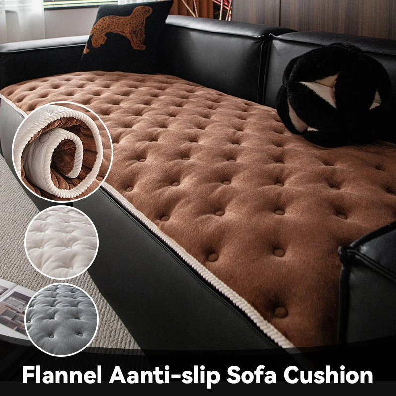 Flannel Sofa Cushion Cover Thickened Warm & Scratch-Resistant Non-Slip Couch Protector Mat Light Luxury Cozy All-Season Seat Pad