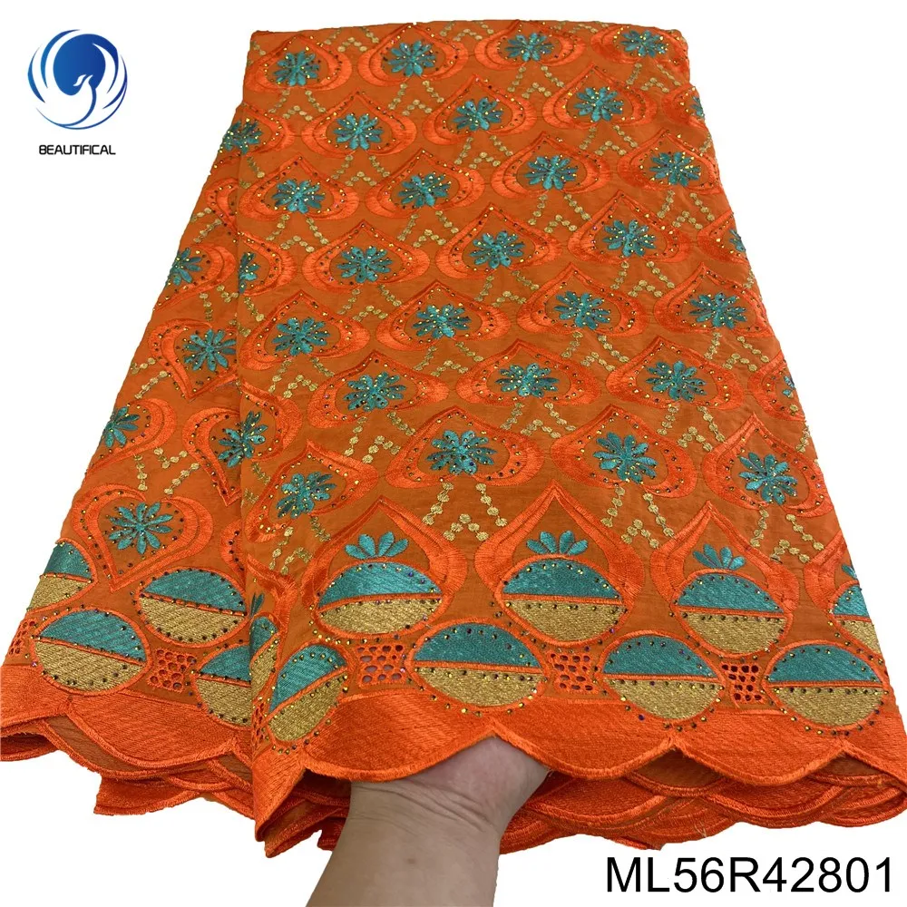 

Nigerian Swiss Voile Lace, Simple and Beautiful, Embroidered Rhinestones, African Cotton Fabric for Party Dress, New, ML56R428